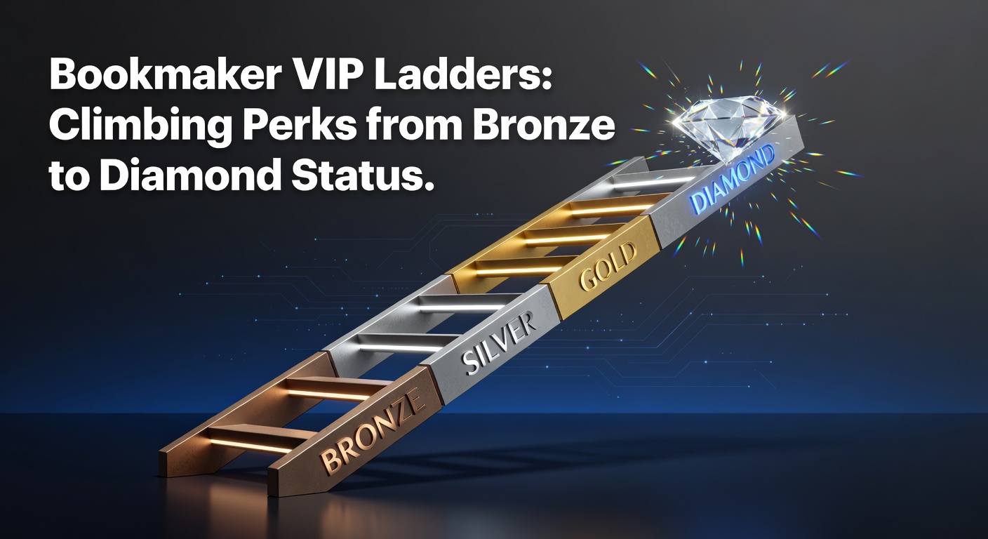 Visual representation of a VIP ladder progressing from bronze to diamond tiers in bookmaker loyalty programs, showing escalating perks like cashback and exclusive events