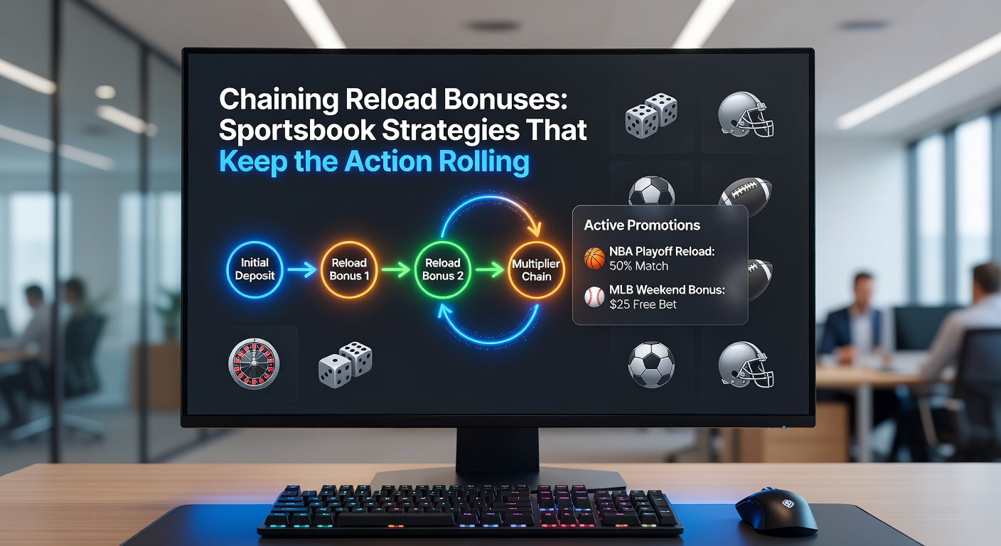 Graphic showing a flowchart of chaining reload bonuses from deposit to withdrawal across multiple sportsbook logos