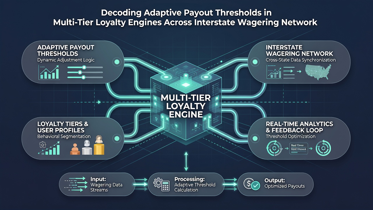 Flowchart illustrating data exchange between state wagering systems and central loyalty engine adjusting payout thresholds dynamically