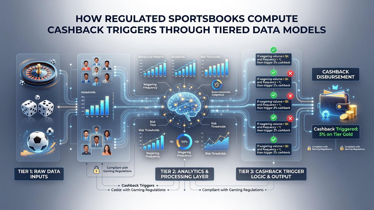 Diagram showing data flow from player activity to cashback tier calculations