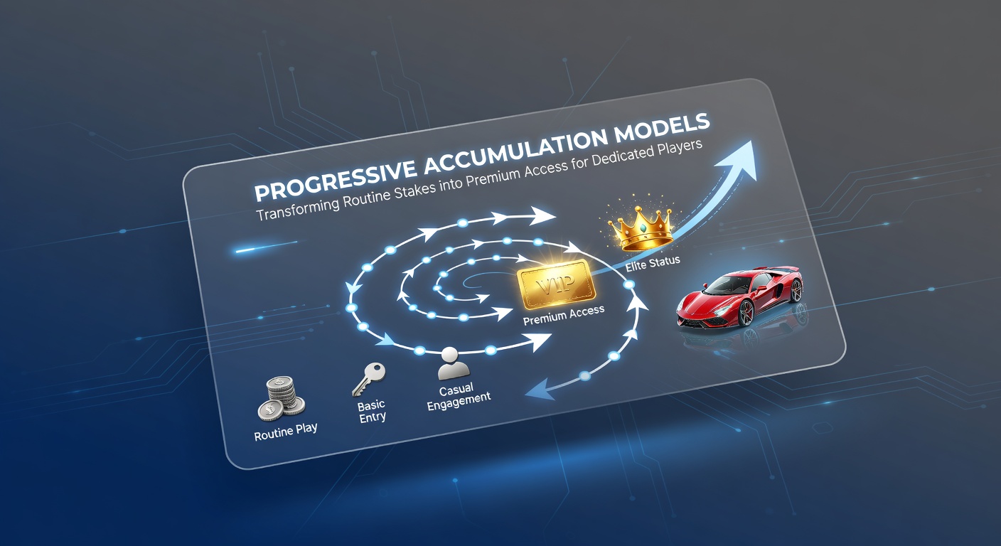 Illustration of progressive accumulation models showing points building from routine bets to unlock premium gaming privileges