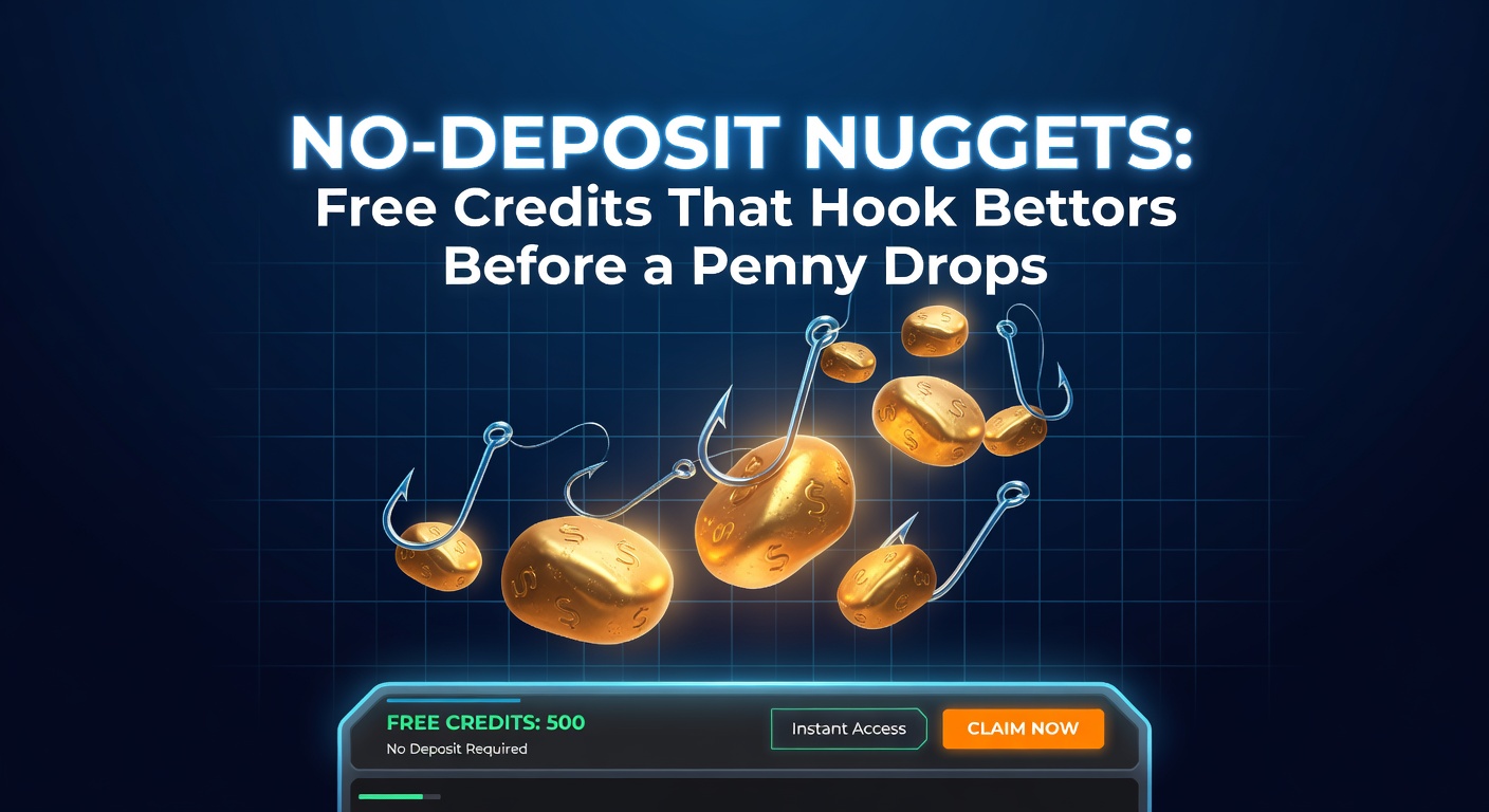 A digital wallet overflowing with golden no-deposit bonus credits, symbolizing free betting opportunities without initial risk