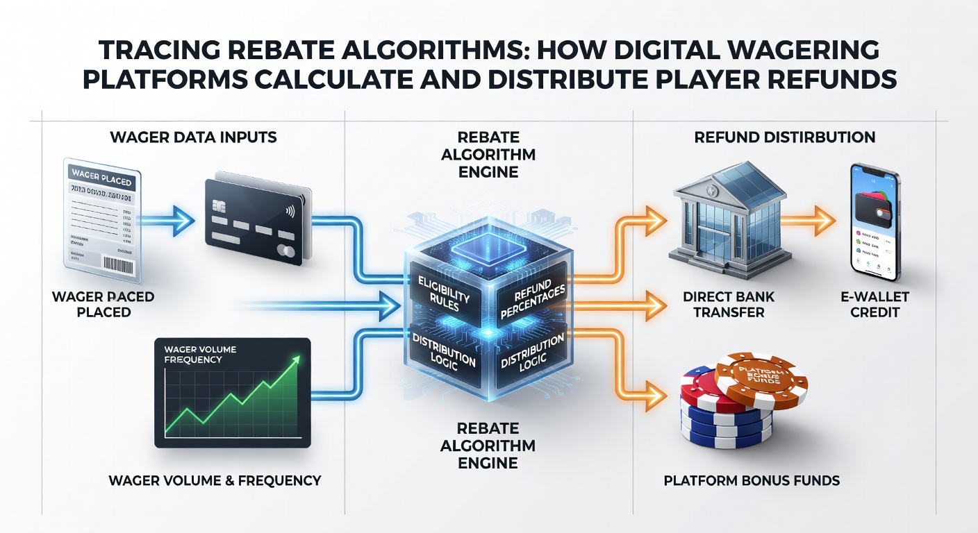 Flowchart illustrating rebate distribution steps from calculation to account credit in wagering apps